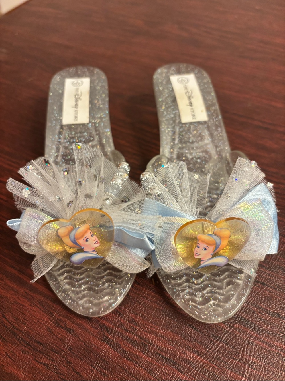Disney Silver Glitter Jelly Slides with Blue Bow and Princess Heart